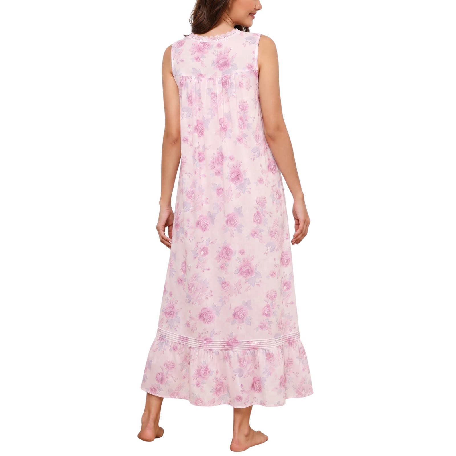 NWT Eileen Ballet Nightgown Long 100% Cotton Lawn West Pink Roses Regular, Rose