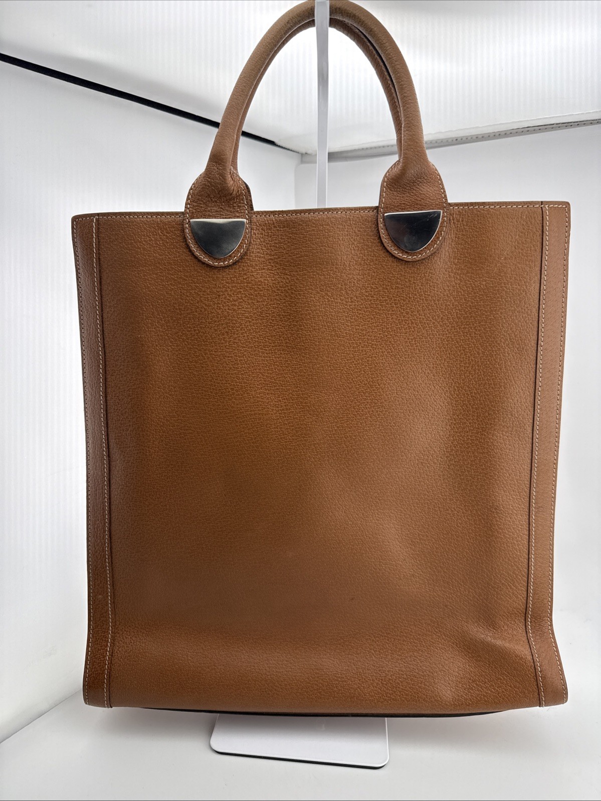 Vintage Lederer Made Italy Brown Pebbled Leather Large Tote Shopper Handbag