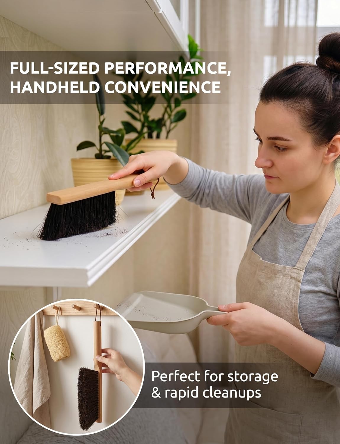Horsehair Counter Brush, Beech Wood Handle, 12.6in Hand Brush | Sweeps