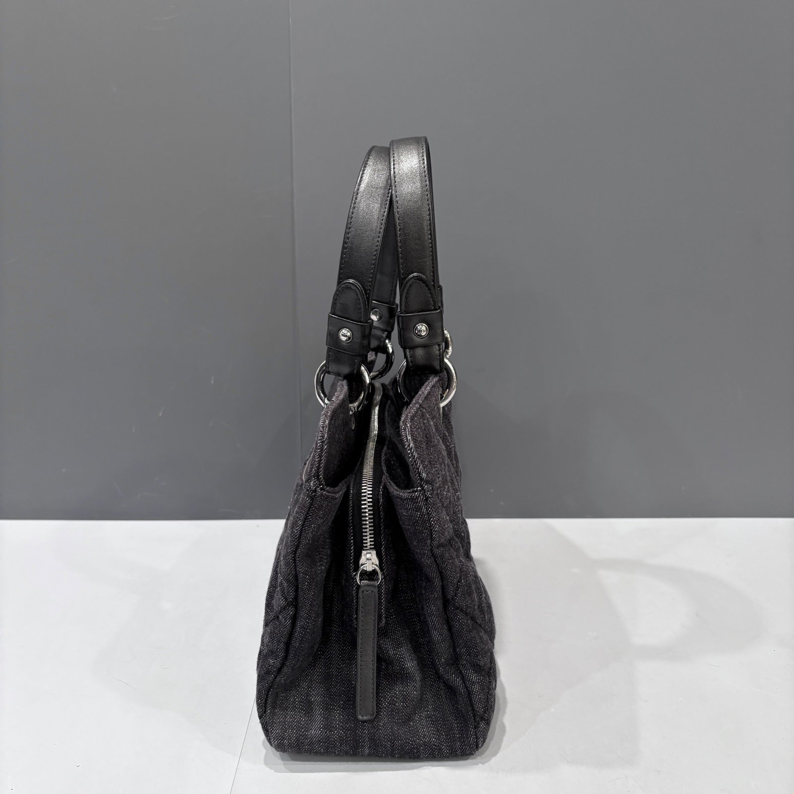 Chanel Quilted Handbag Charcoal Black Denim (ac052126b0)