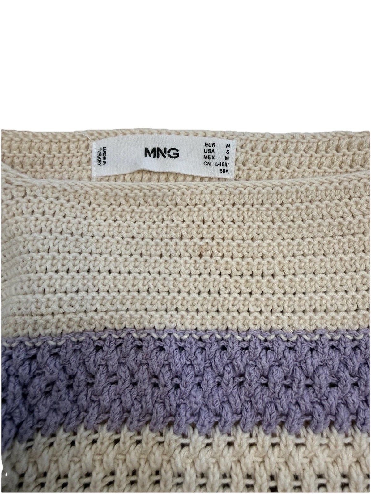 MNG Mango Beige Striped Knit Ruffle Flutter Sleeve Square Neck Cropped Top S