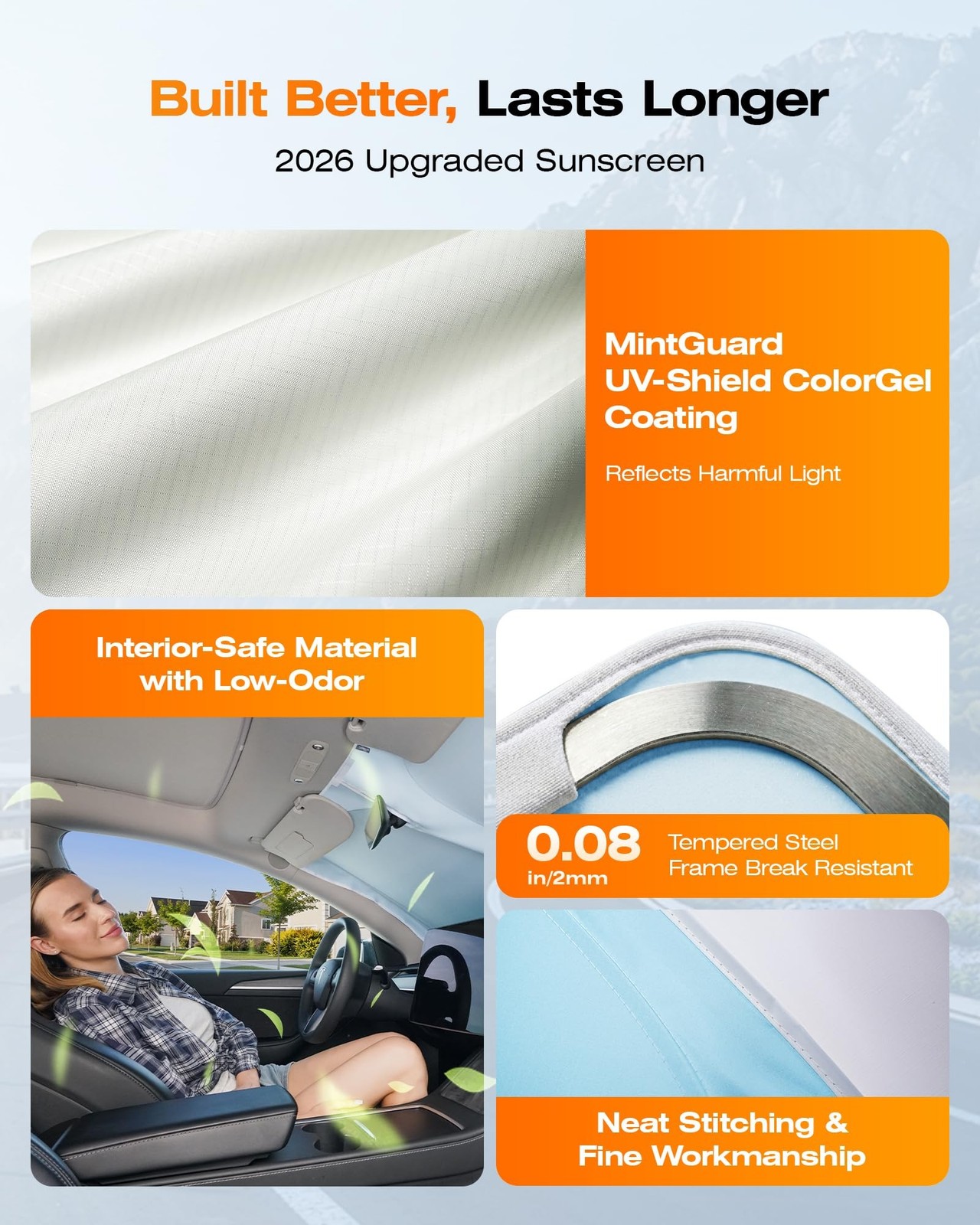 Cooling Car Windshield Sun Shade for Model 3/Y 2014-2026, Green and Beige | 9…