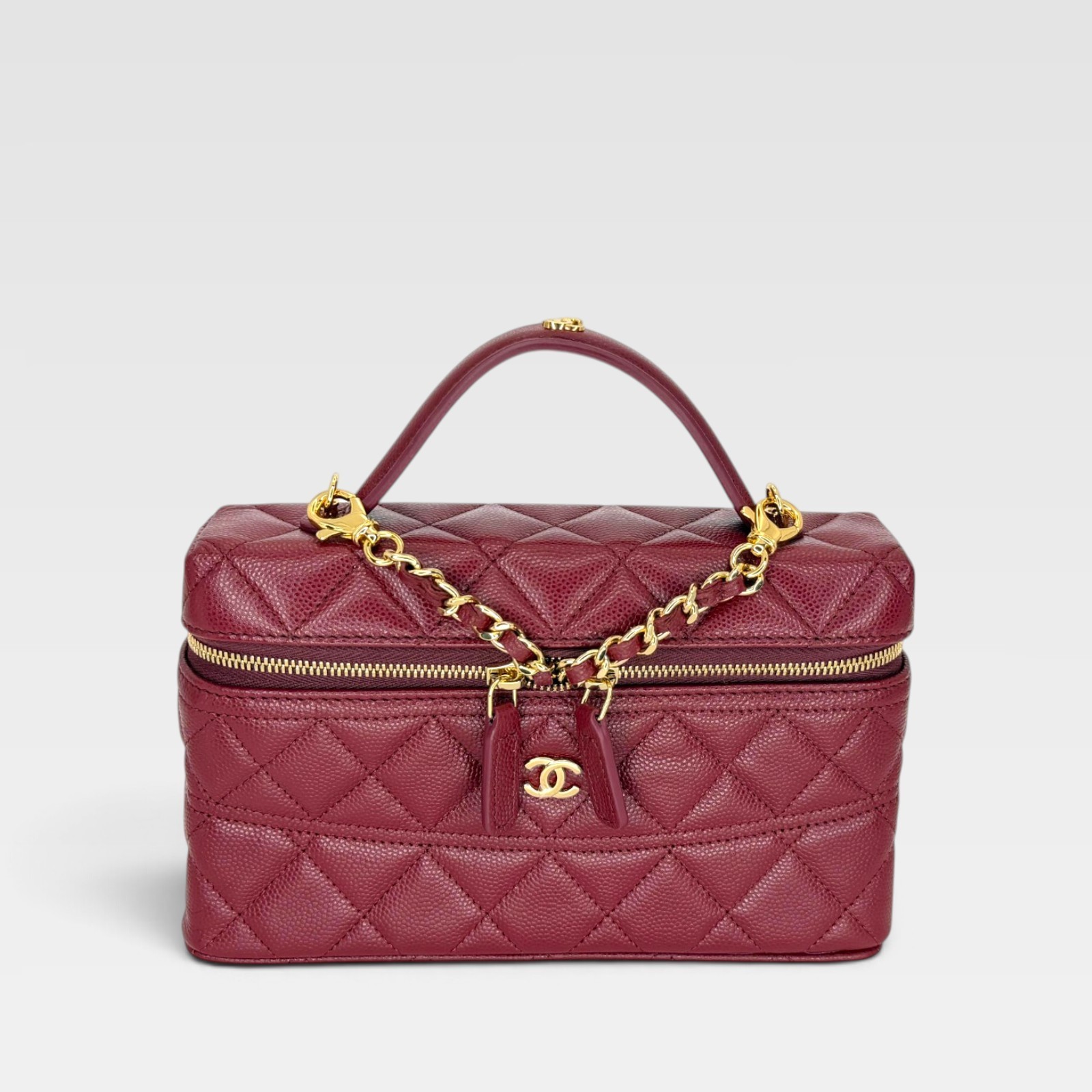 Chanel Vanity with Chain Burgundy Caviar Calfskin Gold Hardware