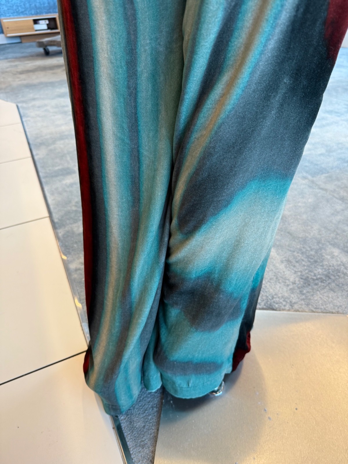Extremely Rare Rick Owens Velvet Teal Red Wide bottom Pants size IT 52