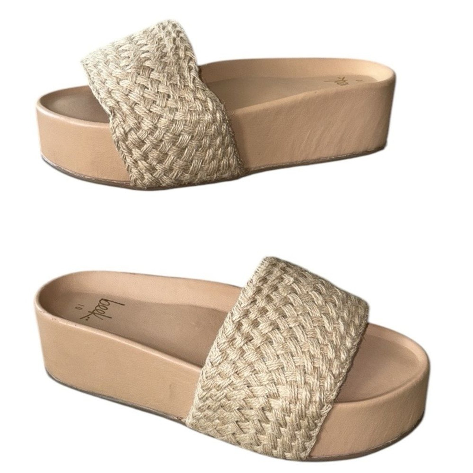 NWT RARE Beek Tan Woven Jute Leather Platform Sandals Slides – 10