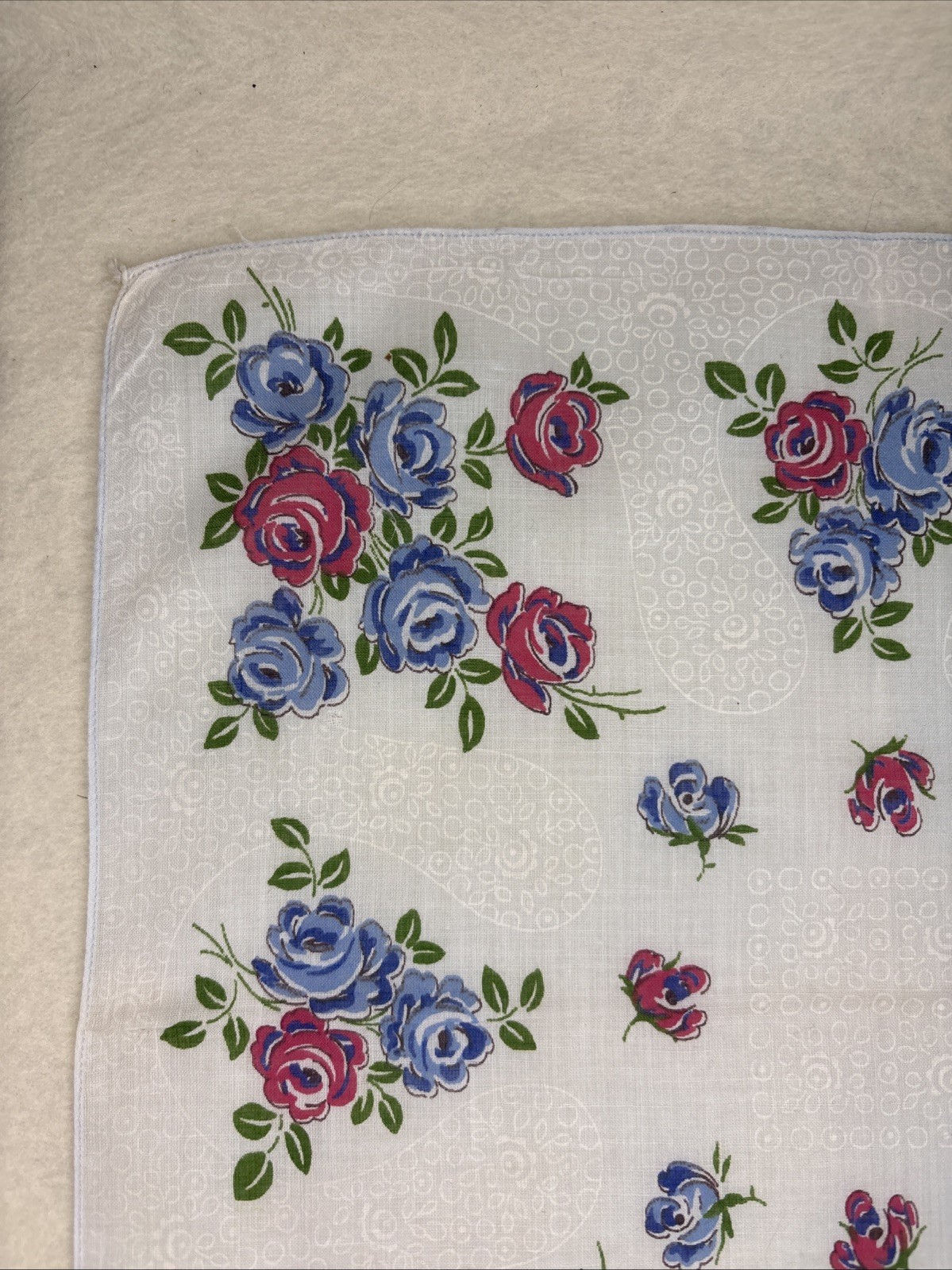 Vintage Floral Handkerchief Pink Green Blue Hanky 12.75″ x 12.75″