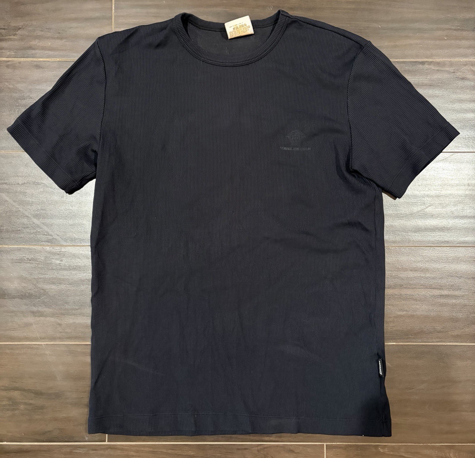 Versace Jeans Couture Ribbed Mens Short Sleeve Tee T-Shirt Black Size Xl
