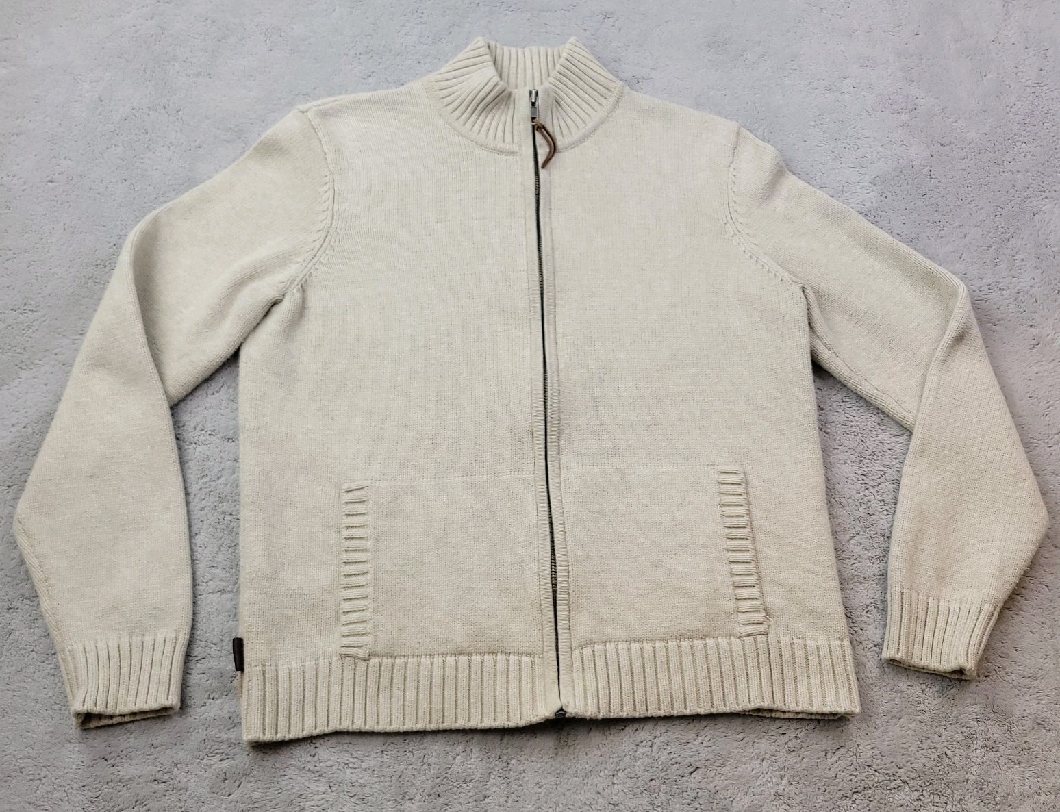 Lauren Ralph Lauren Full Zip Cardigan Sweater Womens Medium Beige Knit Pockets