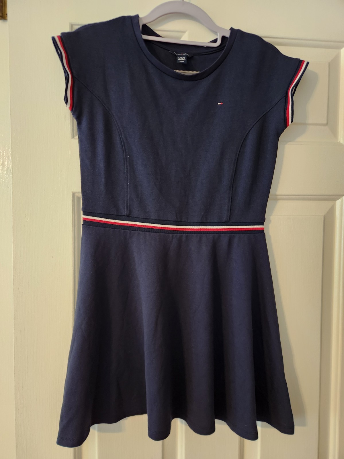 Tommy Hilfiger Girls’ Navy Knit A-line Knee-length Dress Preppy, Large 12/14