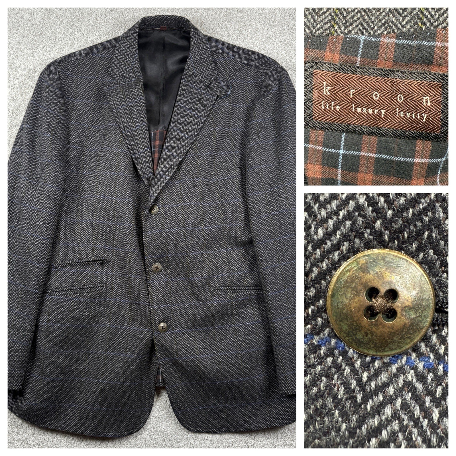 KROON Richie Hybrid Sport Coat Mens 44R Gray Jacket Wool Cashmere