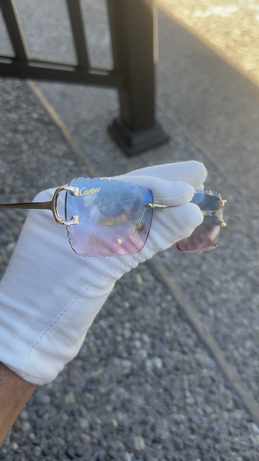 Cartier Big C Diamond Cut Blue/Pink Frameless Lens with Gold Frame