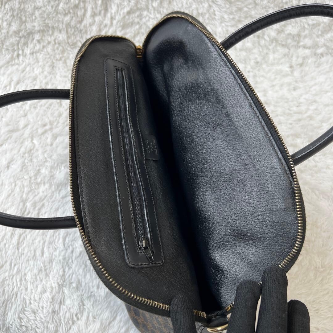 CELINE Black Macadam Dome Half Moon Top Handle Handbag Vintage Auth