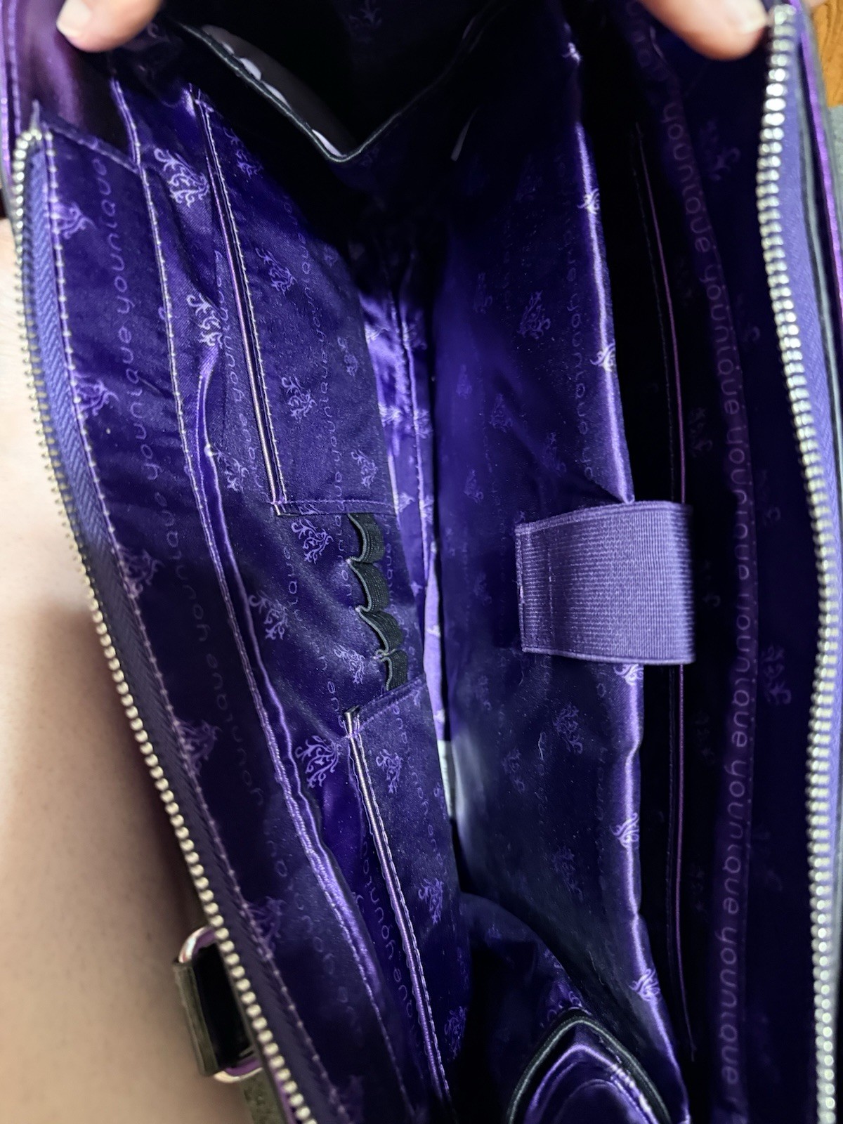 Younique Purple Metallic Satchel Top Handle Zip Bag w/ Detachable Strap Charm
