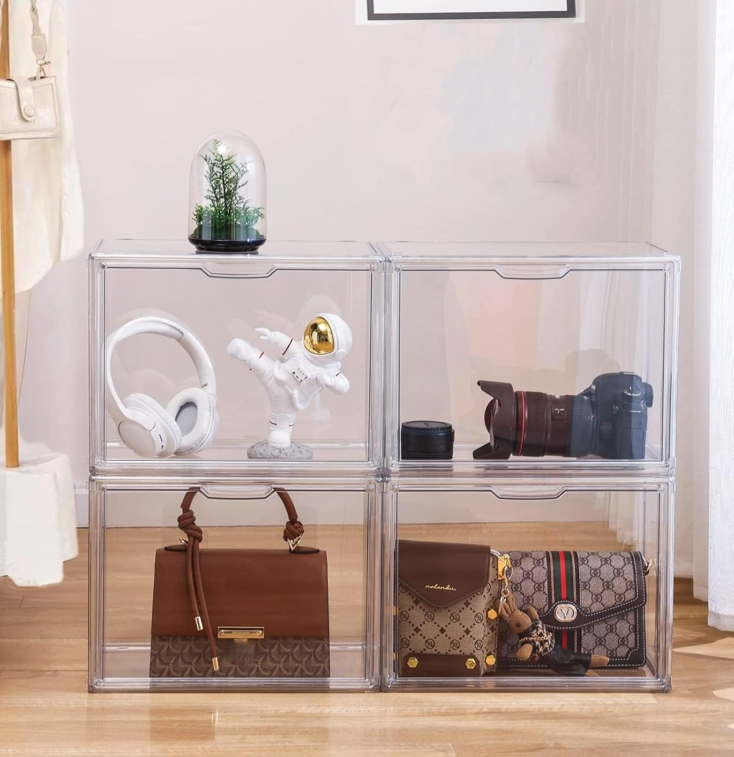 Stackable Clear Acrylic Purse Organizer – 5 Magnetic Storage Boxes