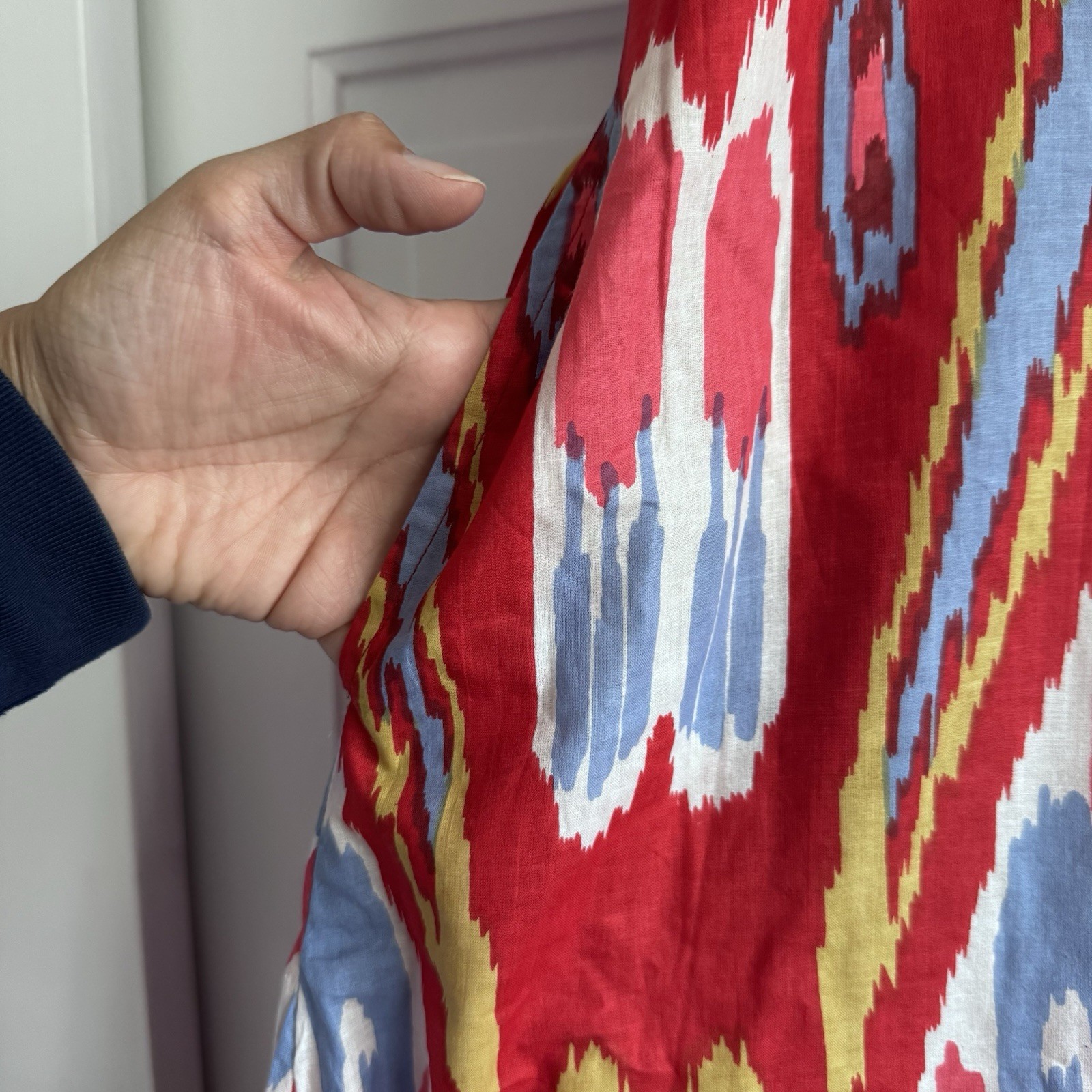 Le Bazar Coastal Maxi Dress With Pockets Red Multicolor Batik Print Size Small