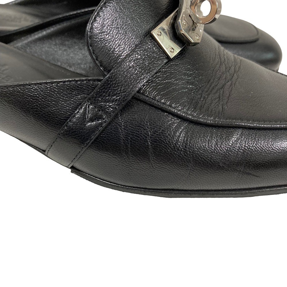 HERMES Oz Kelly Mule Sandals, Size 36 1/2 (Approx. 9.3 inches), Black Women USED