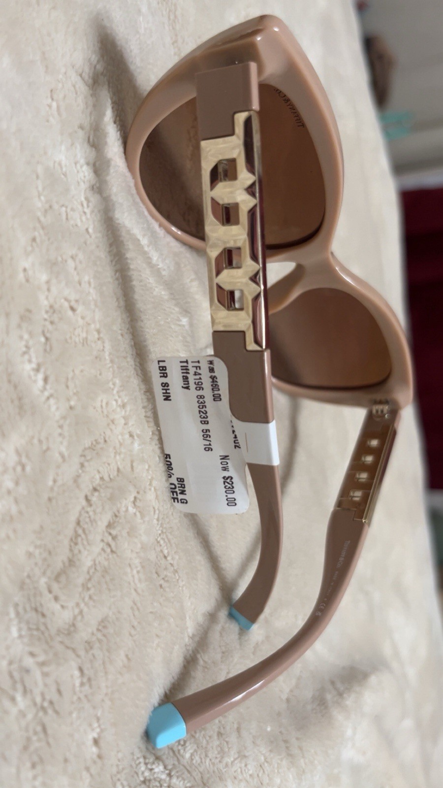 Tiffany & Co. TF 4196 Womens Cat Eye Sunglasses Beige Frame Brown Lens UV400