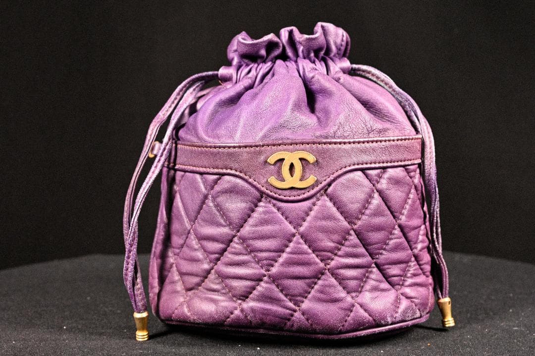 CHANEL Lambskin Matelass Turn Lock Drawstring Chain Backpack Purple Auth Japan