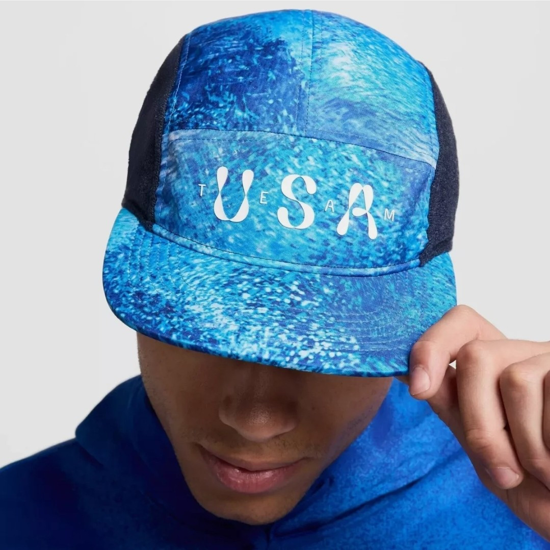 Nike Fly 5 Panel Hat USA Olympic Team Patches Size S/M Dri Fit Blue Running New