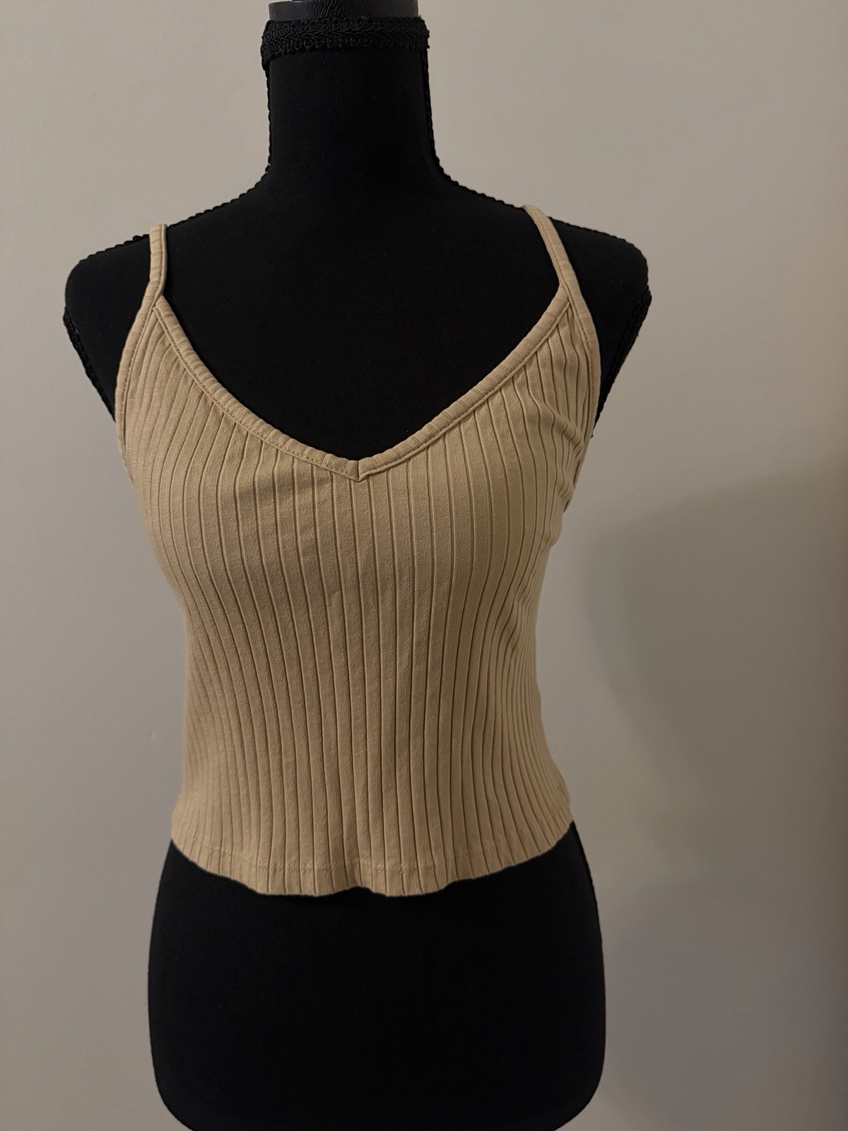 H&M Ribbed Knit Beige Camisole Tank Top M 95% Cotton Women