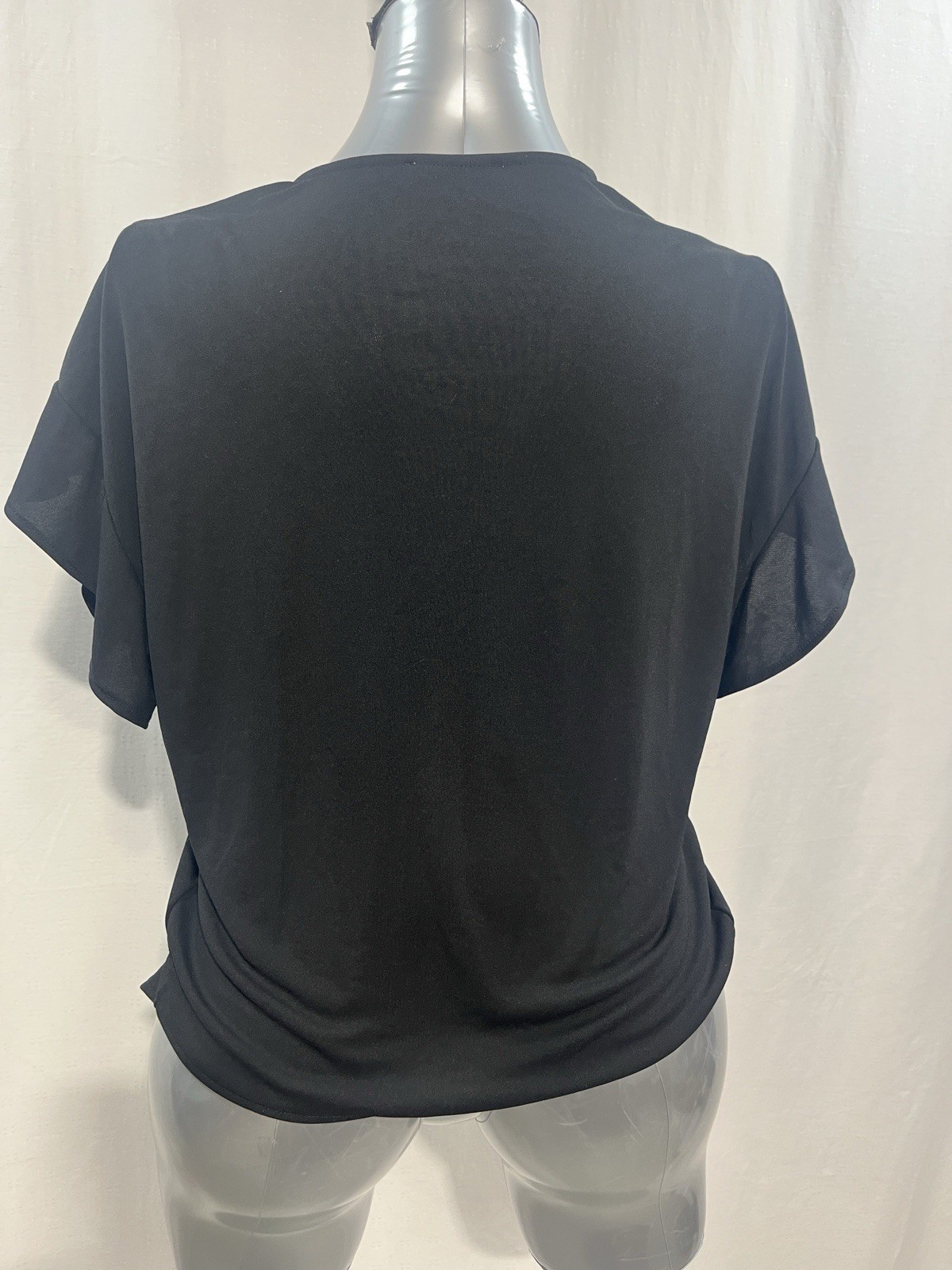 Zara small oversize Black V-Neck Short ruffle Sleeve Top party work casual 1305