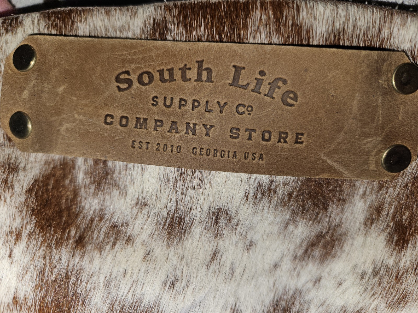 South Life Supply Co. Studded Cowhide Print Tote w/ Inner Pockets, Brass