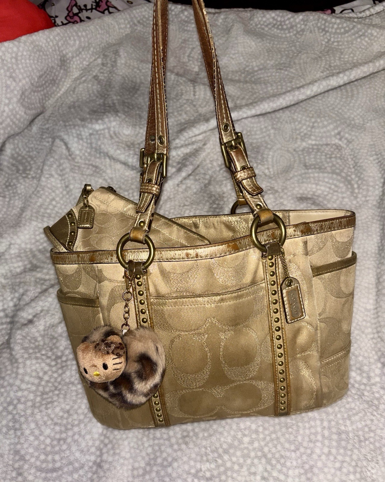 Coach Gold Signature Tote purse with matching wallet, brassy gold hardware