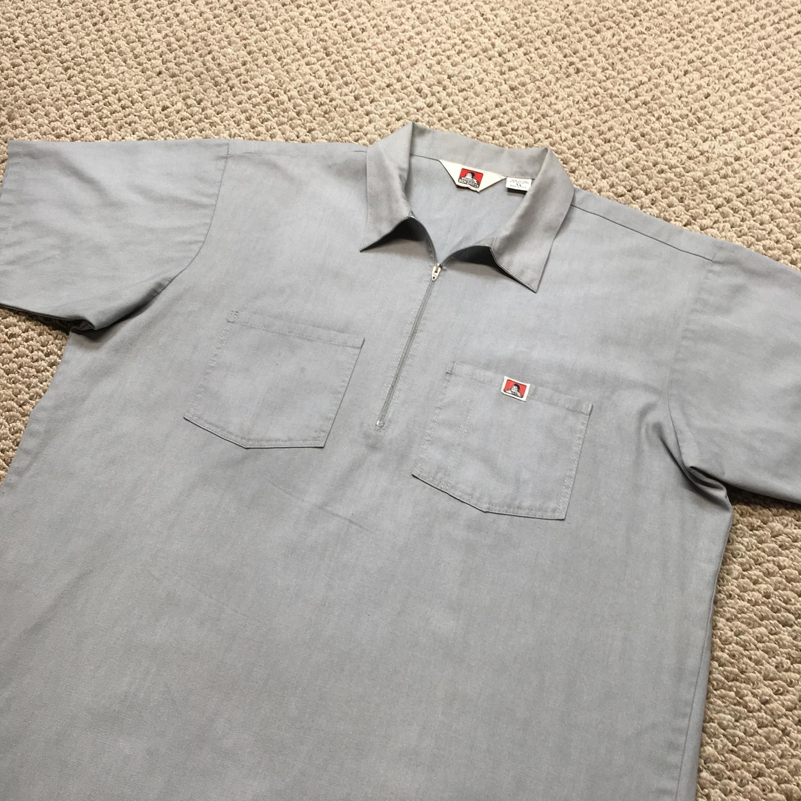 Vintage Ben Davis Shirt Mens XL Gray Twill Zip Short Sleeve Workwear Made USA