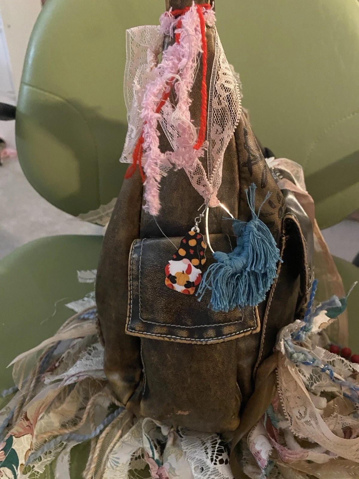 BOHO FRINGE ROMANTIC REWORKED SHABBY BAG PURSE Tapestry Funky Upcycled HIPPY