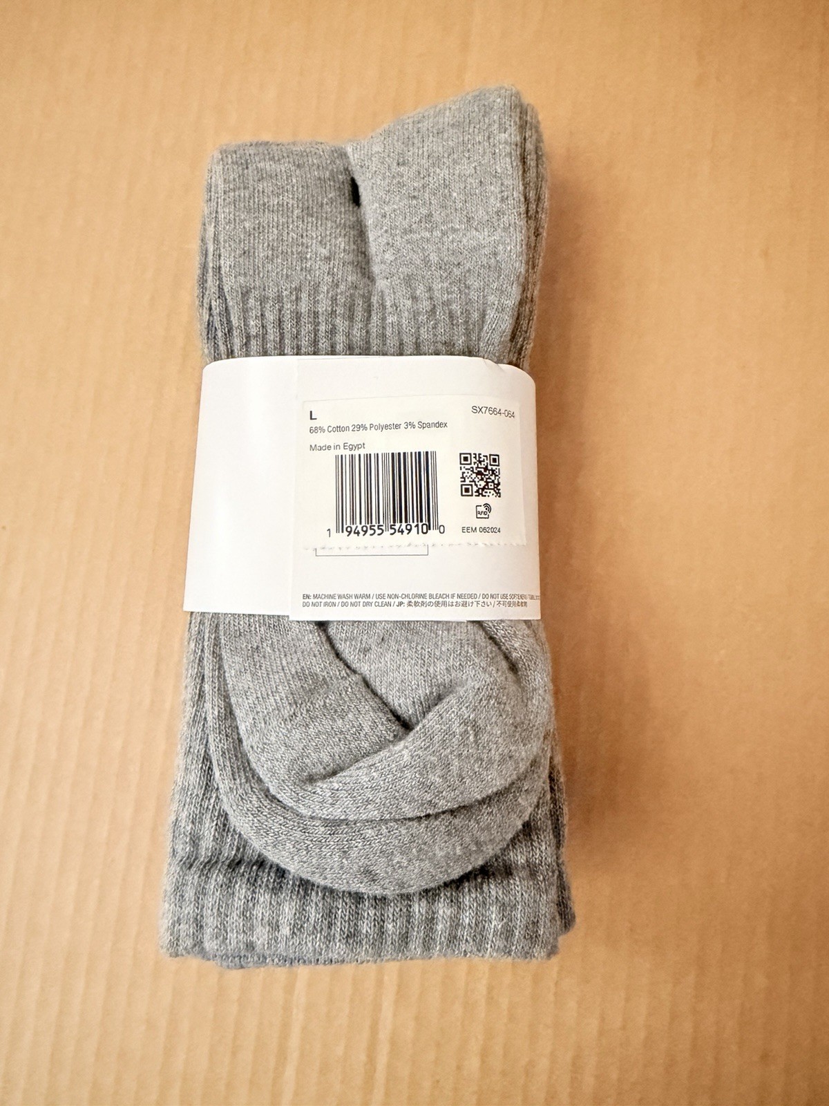 Nike Everyday Cotton Cushioned Dri- Fit Crew Socks 3 Pairs Gray Size L (8-12)
