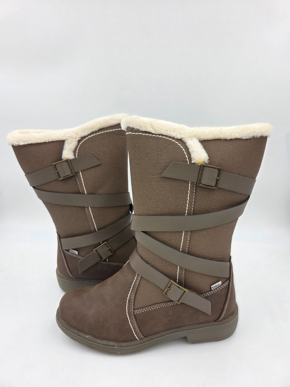 6M Totes Womens Winter Boots Diedre Brown Faux Leather Faux Fur Lined