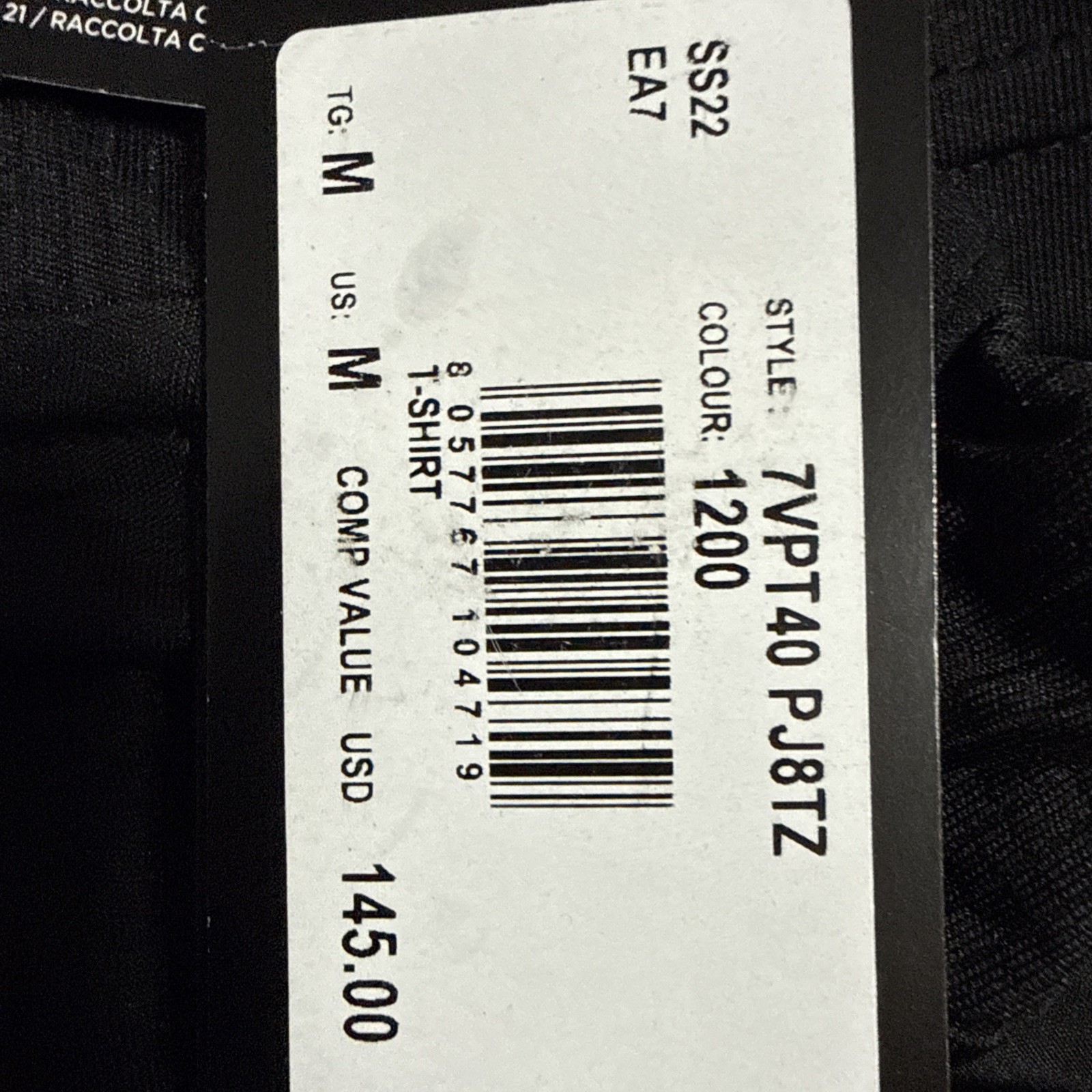 Emporio Armani EA7 Men’s Black Dynamic Athlete Jersey Tee T-Shirt M