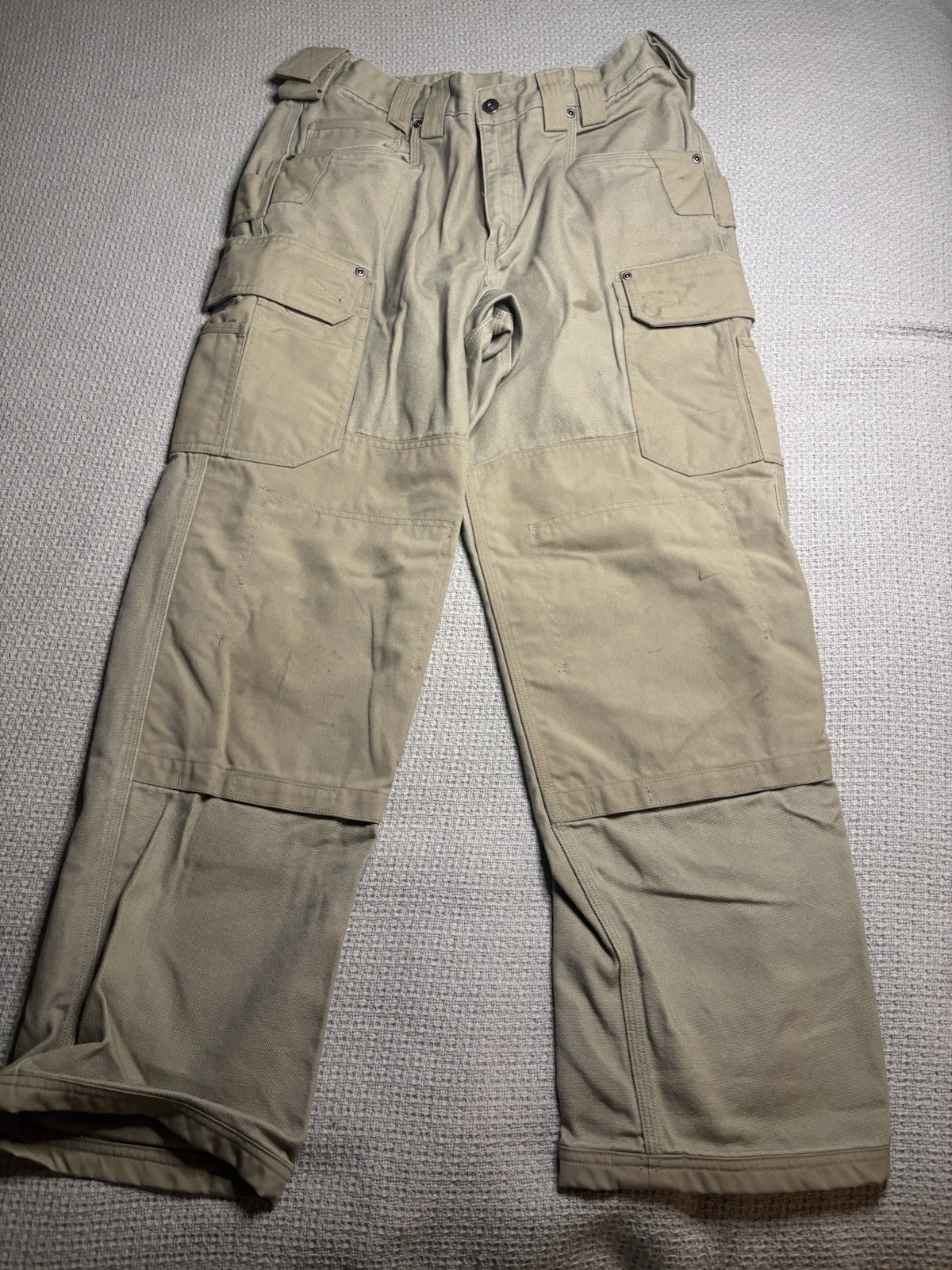Duluth Trading Ultimate Fire Hose Pants Mens 34×32 Tan Double Knee Cargo Work