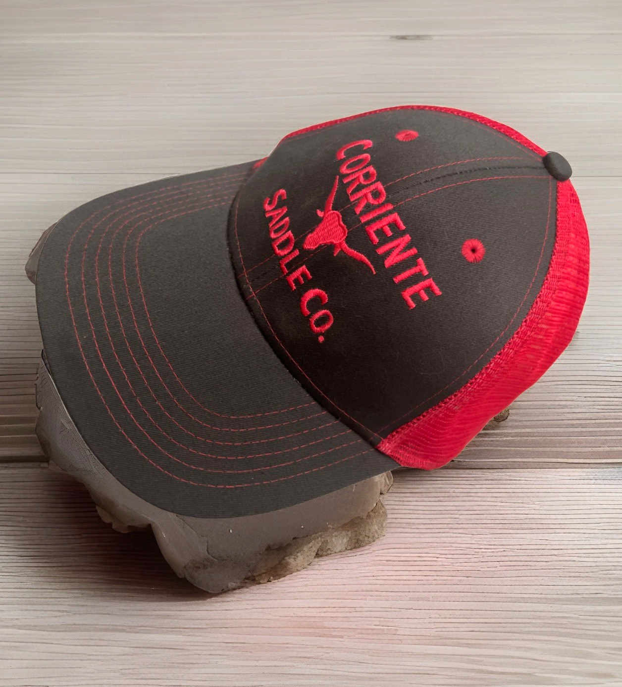 Corriente Saddle Co. Hot Pink & Dark Gray Adjustable Strap Back Mesh Hat / Cap