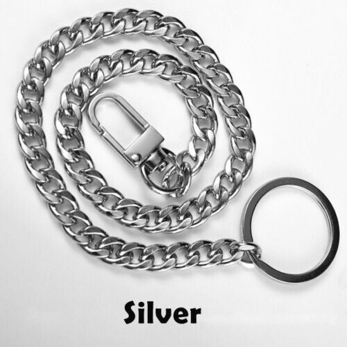 STAINLESS STEEL BIKER KEYCHAIN 16” Silver Link Chain Wallet Punk Trucker NEW