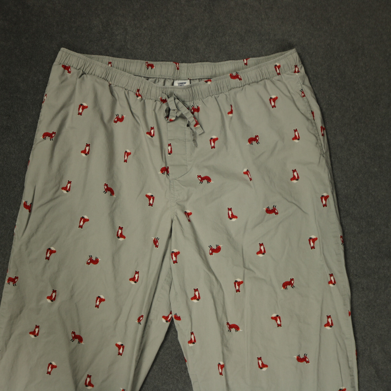 Lands End Foxes Pajama Pant Sleep Bottom Elastic Waist Button Fly Gray 2XL 44-46