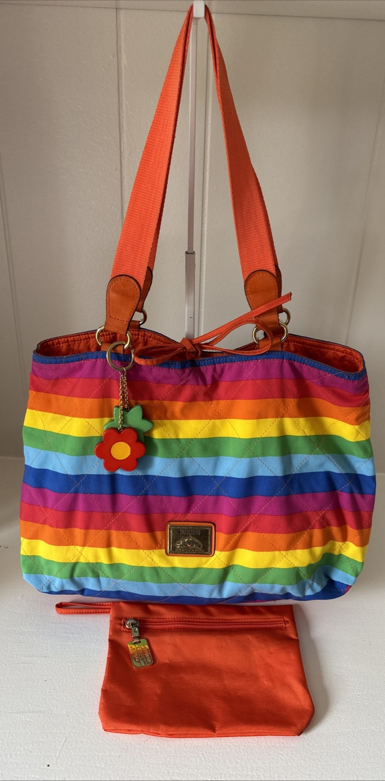 Fab! Moschino Redwall Rainbow Orange reversible bag tote handbag keychain pouch