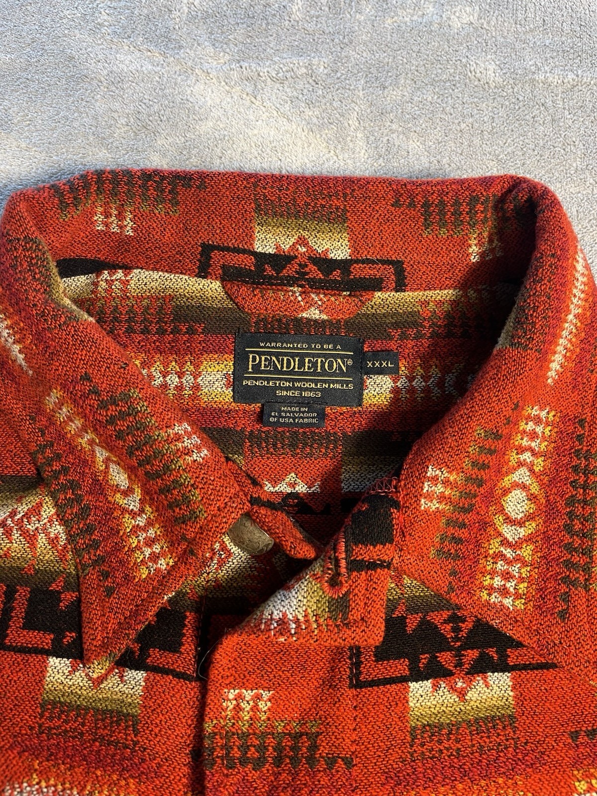 Pendleton Chief Joseph XXXL Wool Blend Button-Up Red Geometric Pockets