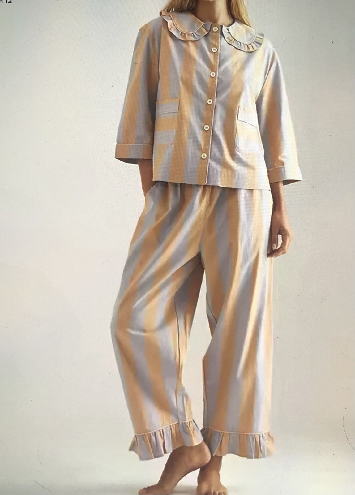 Striped Button-Front Collared Pajama Set lounge sleep free people Anthropologie