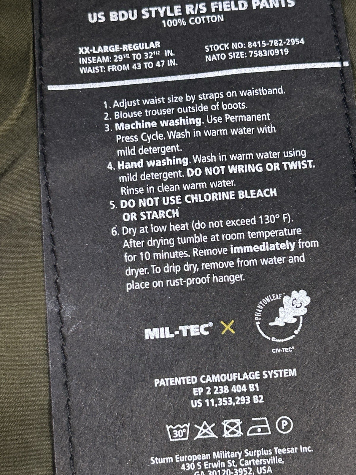 MIL-TEC Military US BDU field pants WASP camouflage trousers adjust waist XXL NW