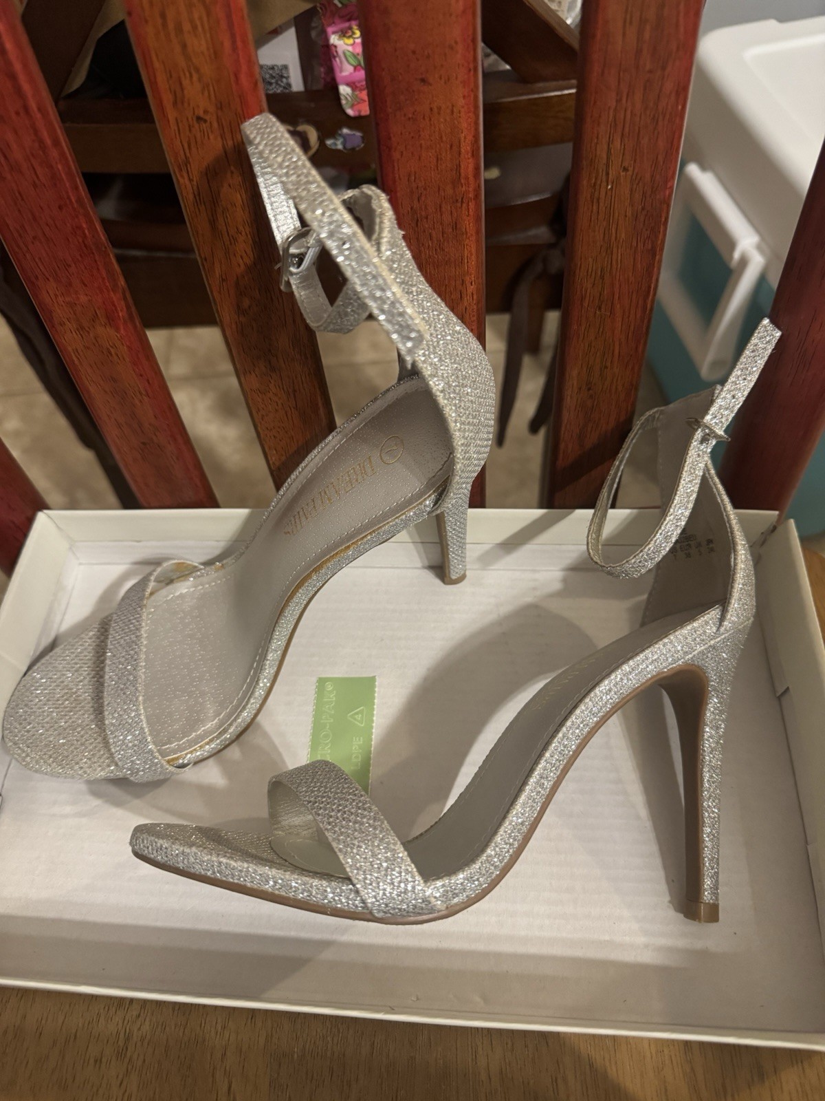 Dream Pairs Karrie Sparkle Open Toe Ankle Strap Silver Heels Size 7