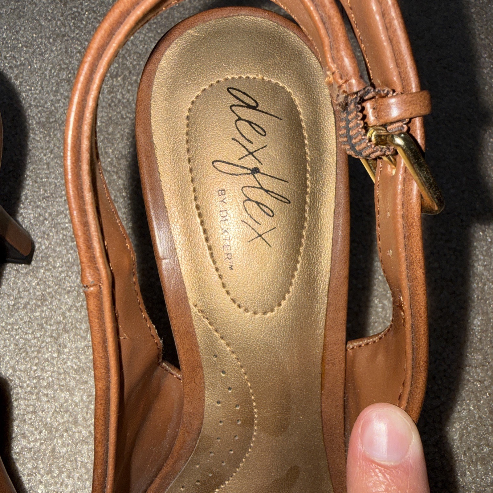 Women’s Leather Open-Toe Heel, Size 37 (US 7), Brown Defiled by Dexter