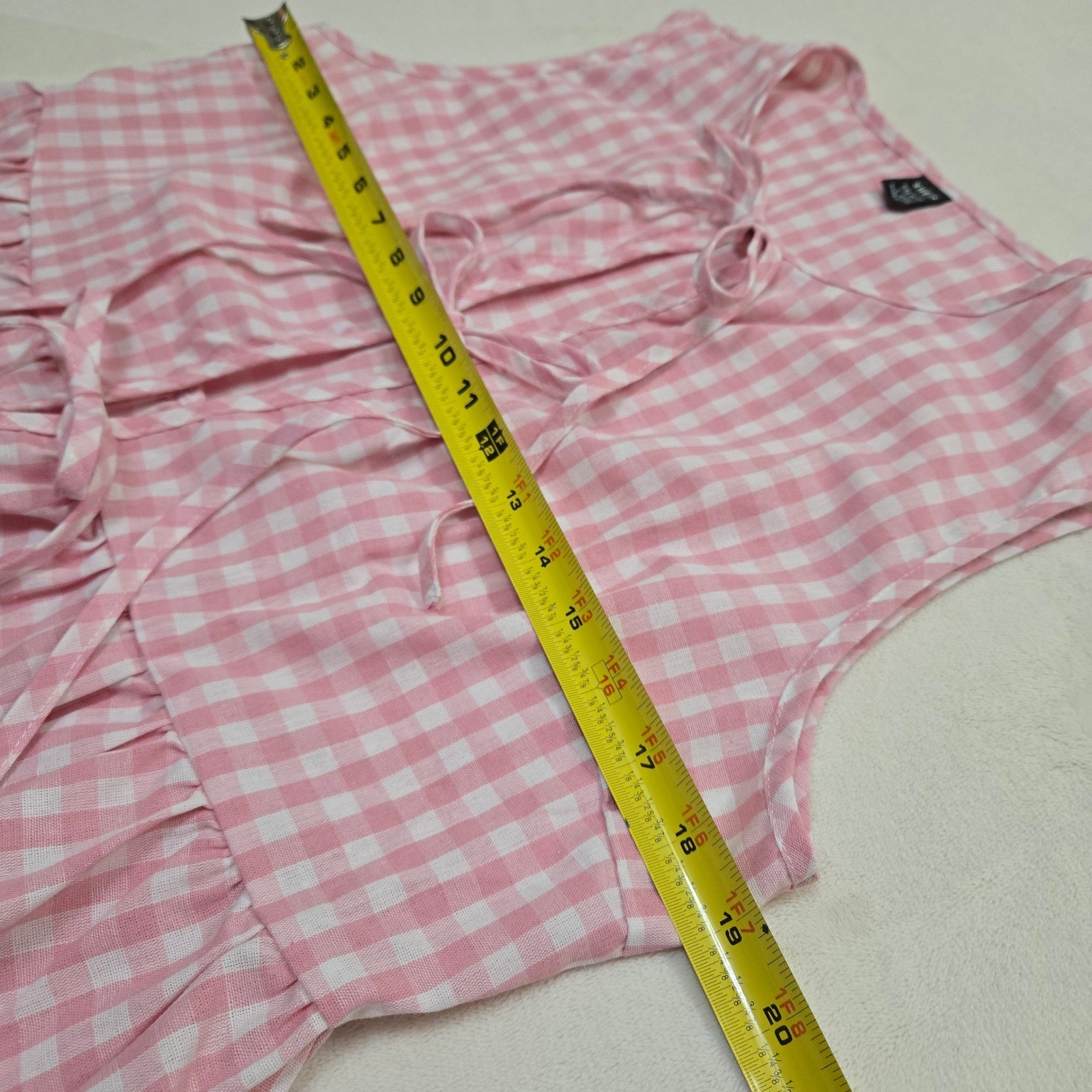 Pink Gingham Tie Front Peplum Sleeveless Top Vest Large Coquette Cottagecore