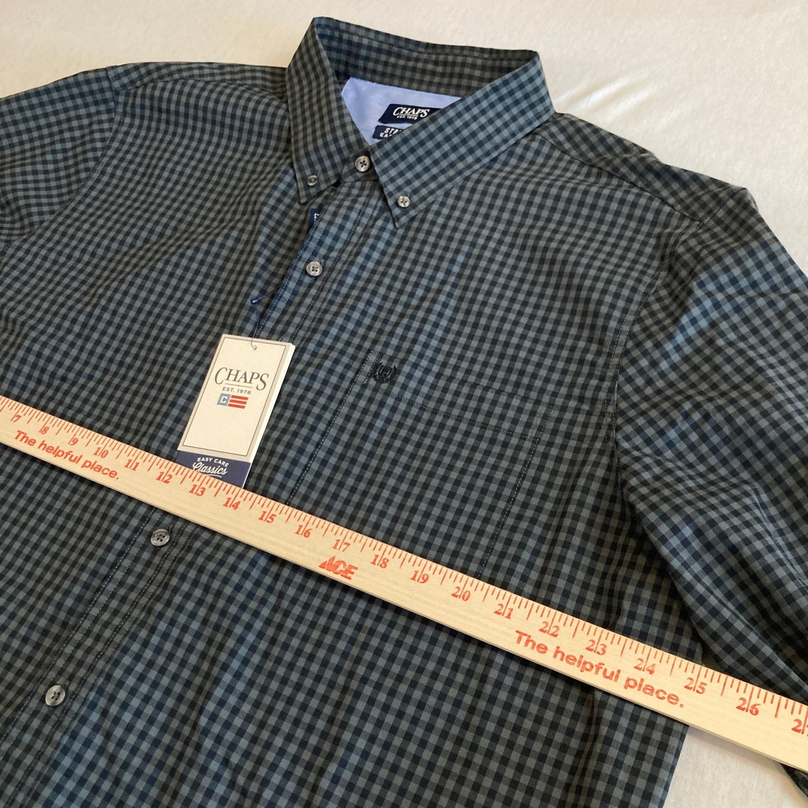NEW Chaps Mens 2XL Graphite Gingham Stretch Easy Care Button Down Shirt NWT