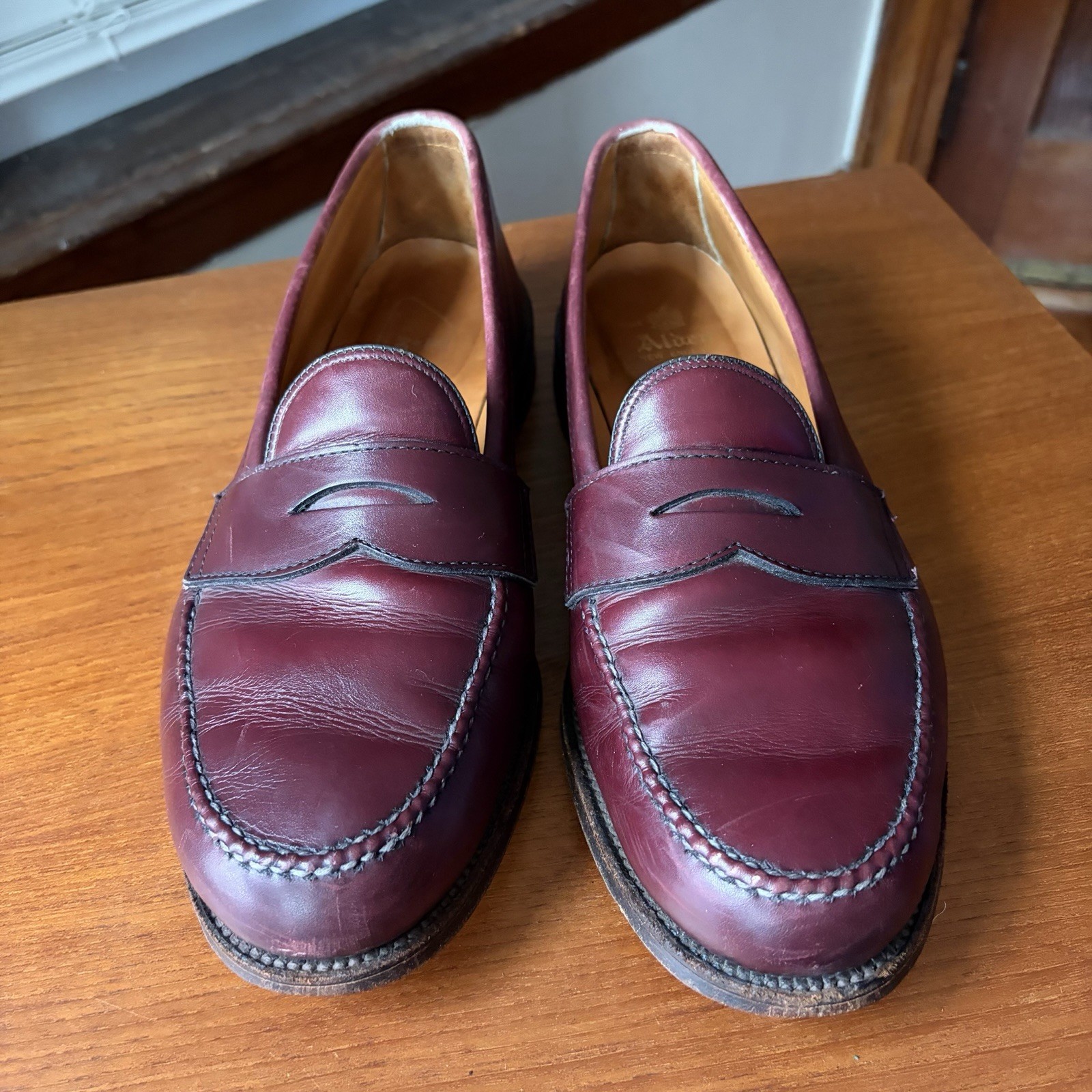 ALDEN 10.5D BURGUNDY CALF HANDSEWN LHS PENNY LOAFERS SHOES 984 10.5 D