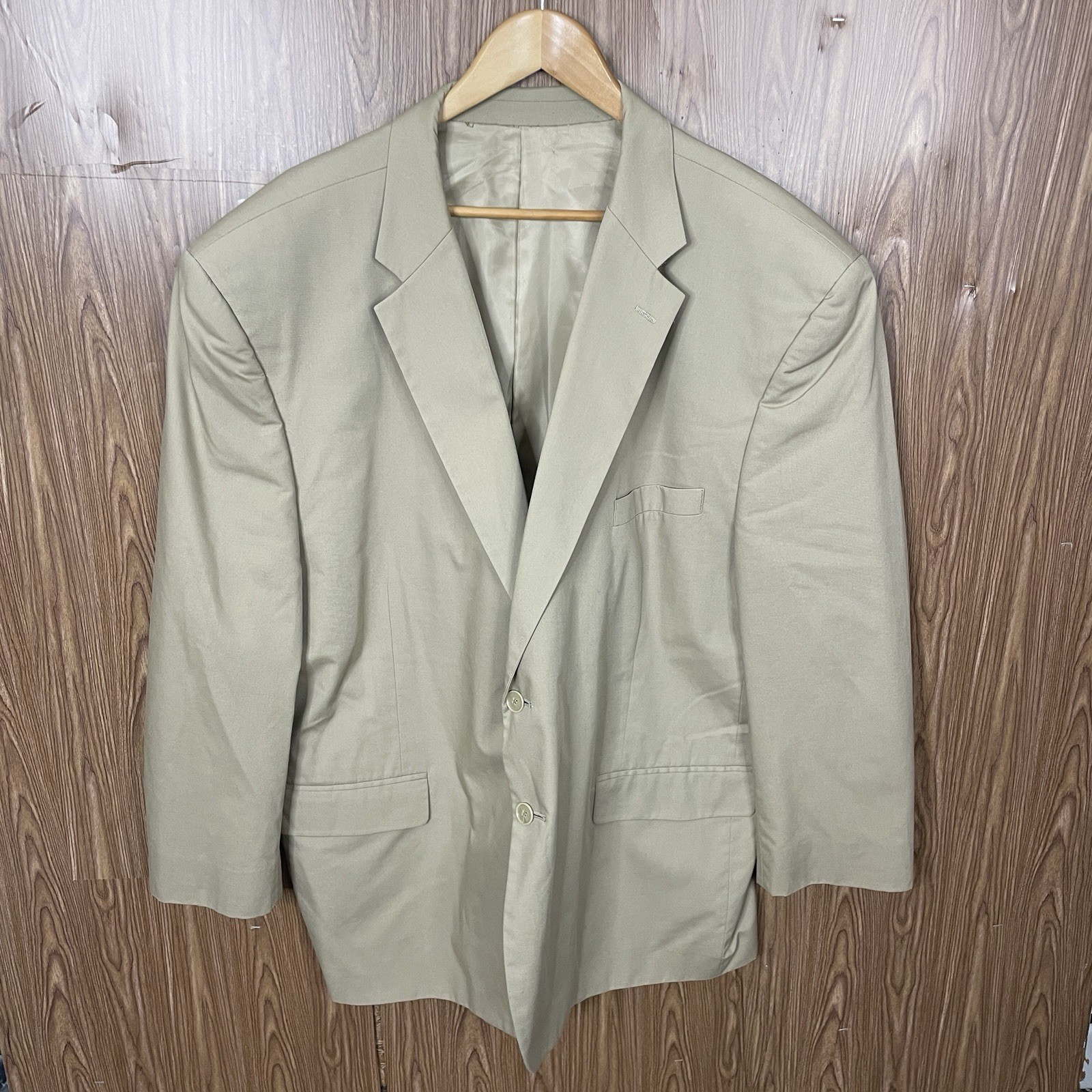 Haspel Blazer Jacket Mens 52R Beige Tan Cream Solid Wool Two Buttons