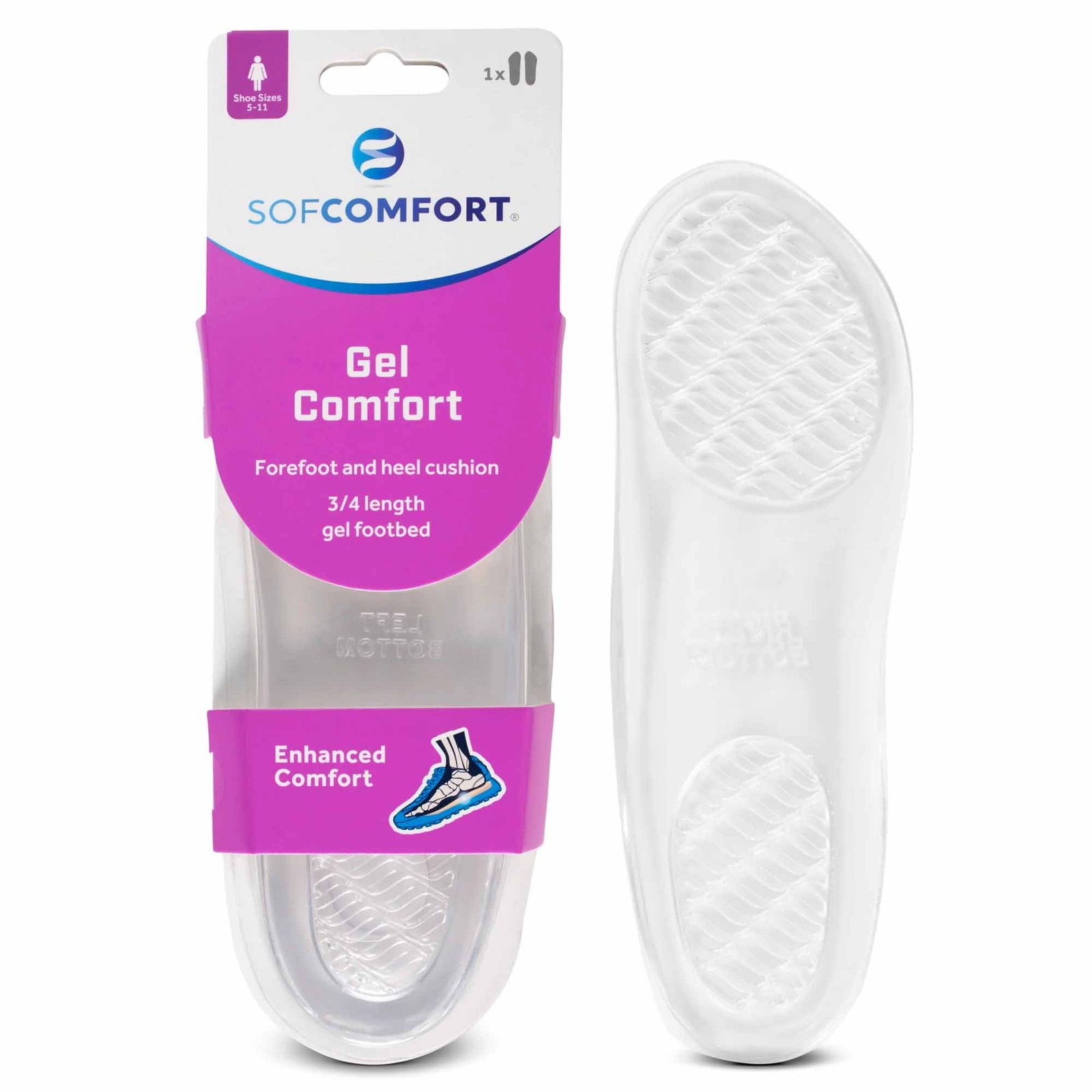 Sof Comfort Gel Comfort Insole, Women’s Size 5-11, 3/4 Length