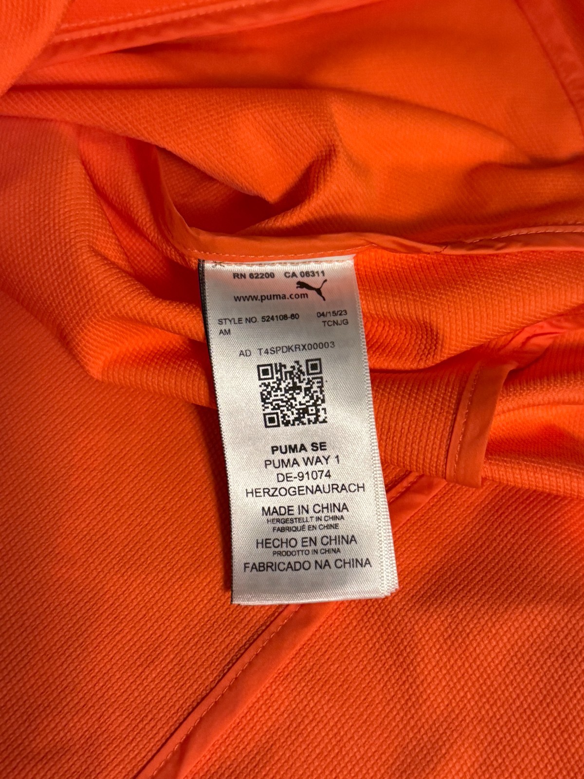 PUMA Seasons Softshell Running Jacket $160 Hot Heat Orange 524108 Men’s LARGE L