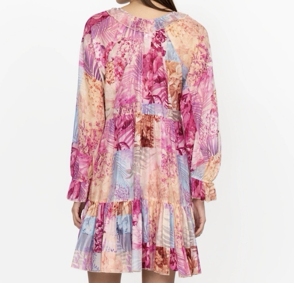 Johnny Was Colorful Patchwork Jade Etta Floral Cotton Silk Mini Dress Sz M READ