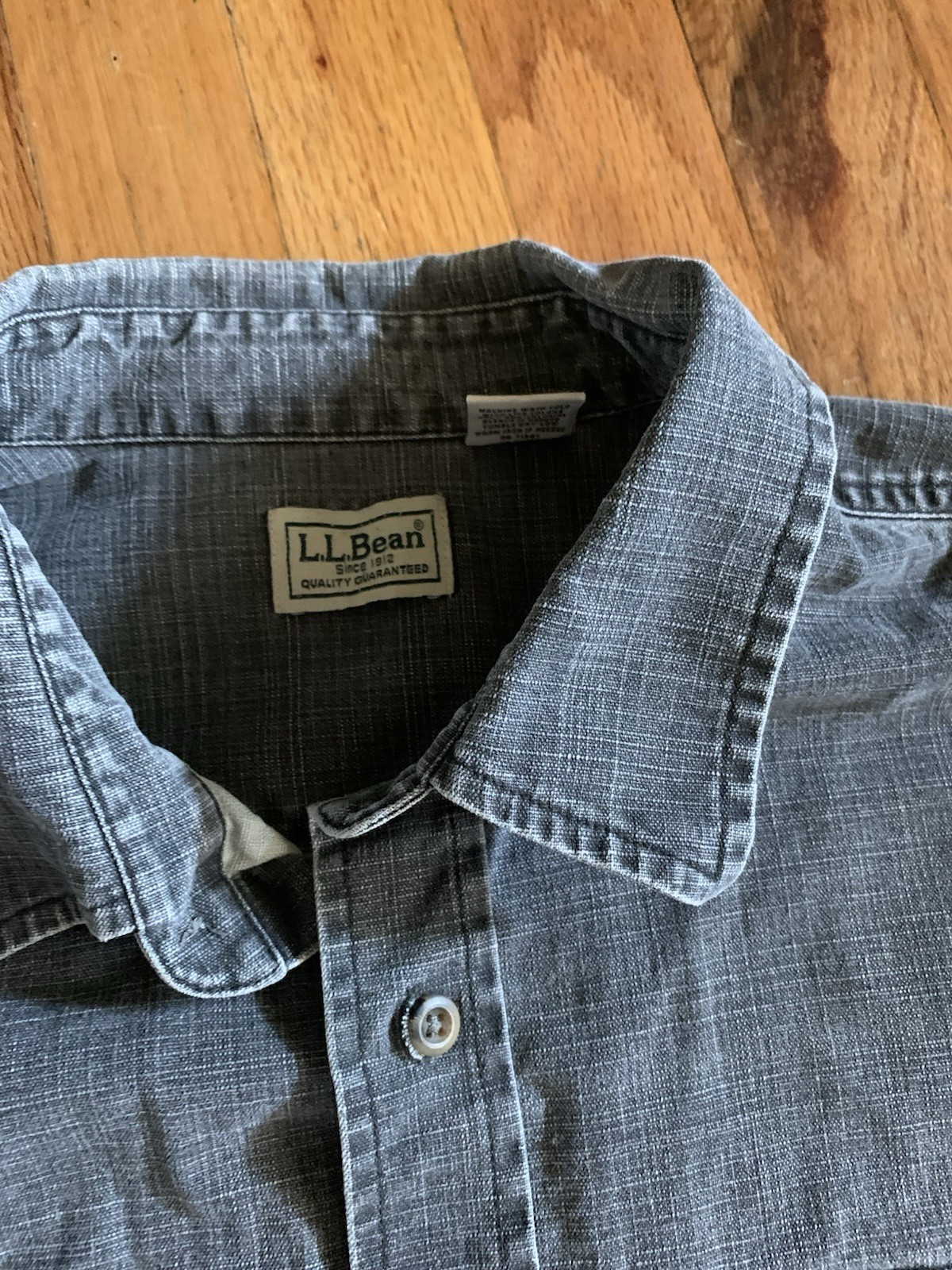 LL Bean Men’s Chambray Dark Gray Stonewash Button Up Shirt Sz XL-Reg